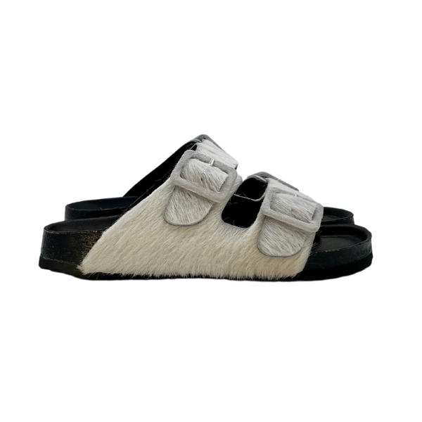 Sandalo doppia fascia in fur e sottopiede imbottito
