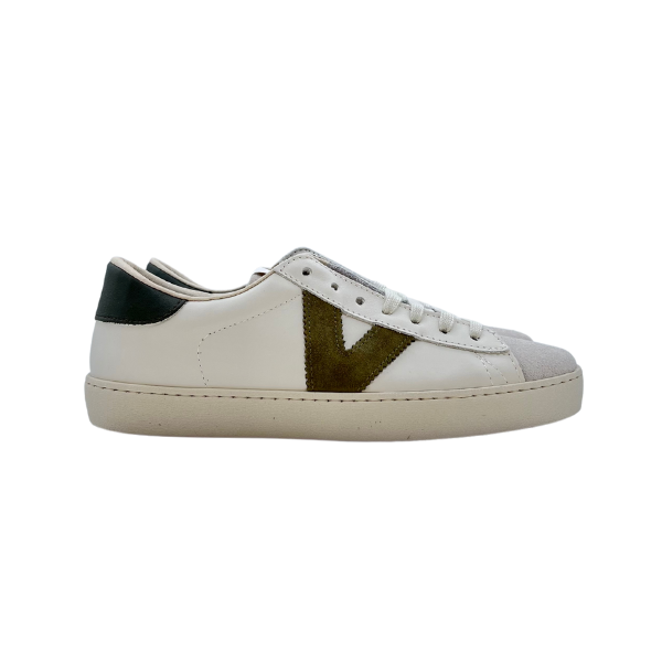 Sneaker in morbida pelle bianca con logo Kaki