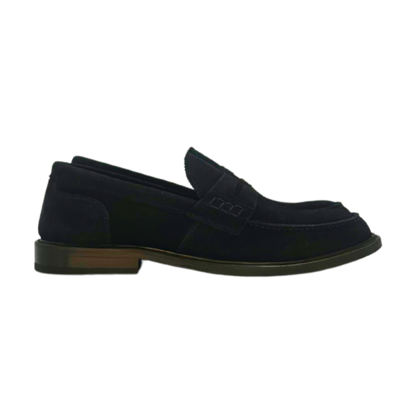 Mocasssino in camoscio blu e lavorazione blacke