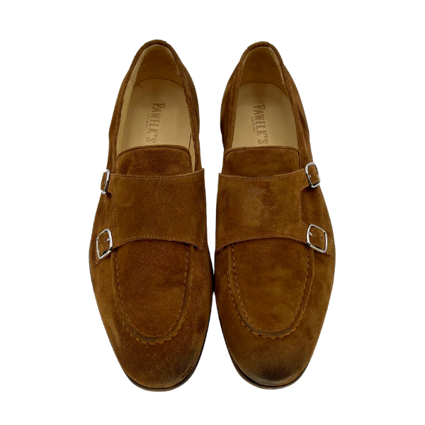 Scarpa doppia fibbia in camoscio caramel