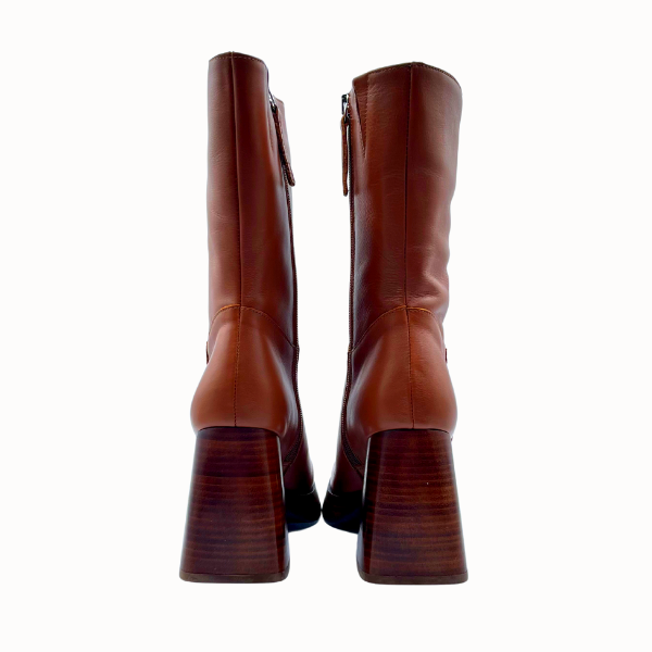 Stivaletto cuoio zippato con platò anni '70
