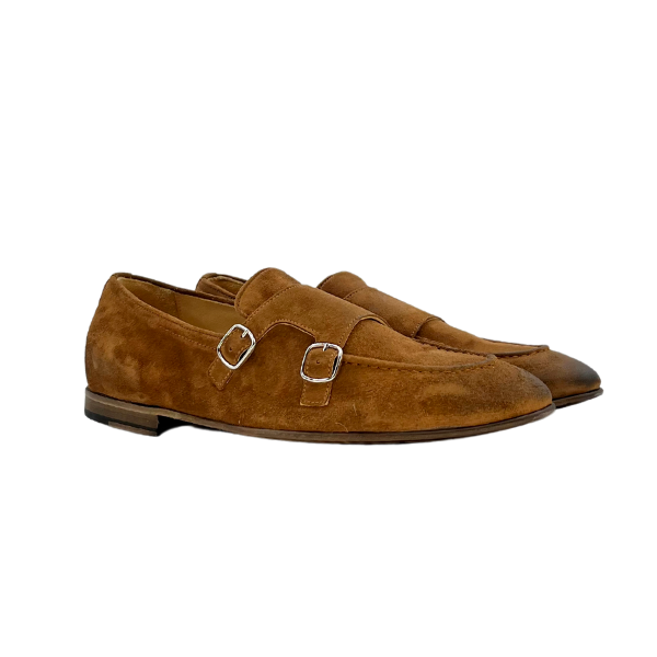 Scarpa doppia fibbia in camoscio caramel