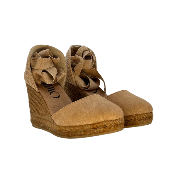 Espadrillas 7 corde in tessuto e zeppa in tinta