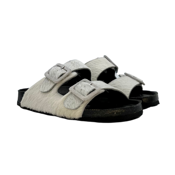 Sandalo doppia fascia in fur e sottopiede imbottito