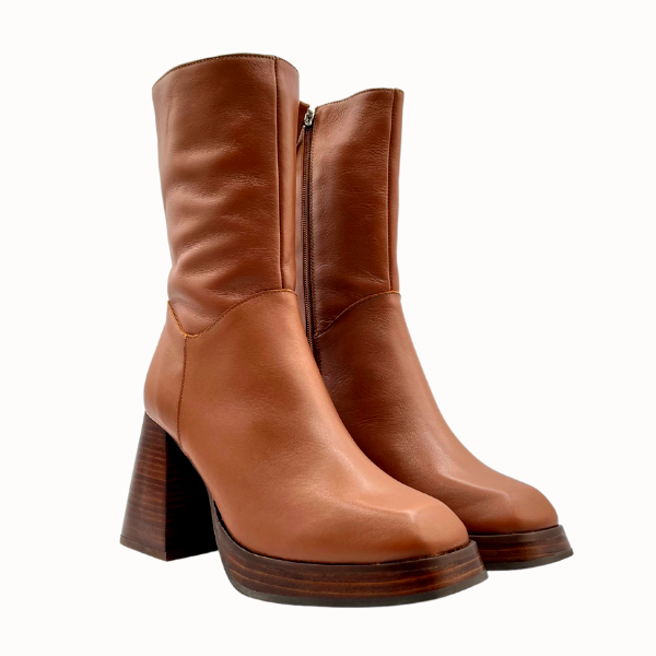 Stivaletto cuoio zippato con platò anni '70