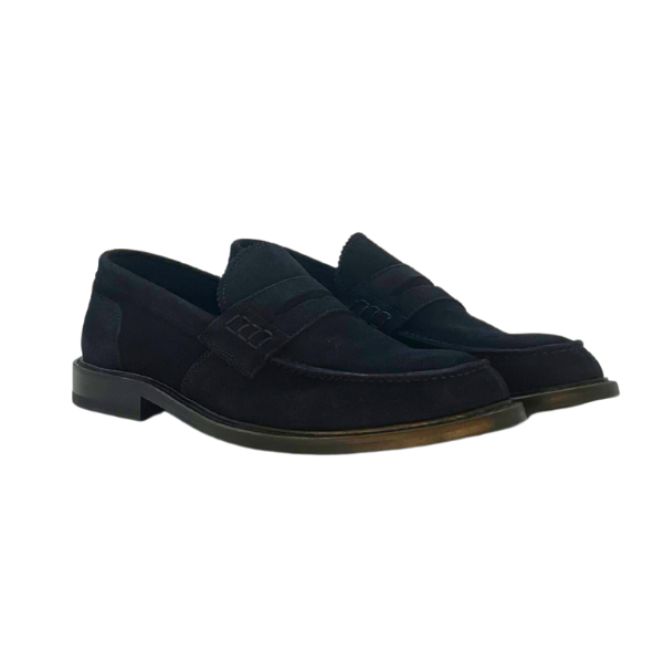Mocasssino in camoscio blu e lavorazione blacke
