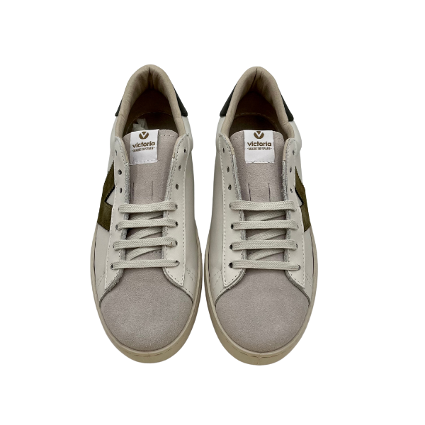 Sneaker in morbida pelle bianca con logo Kaki
