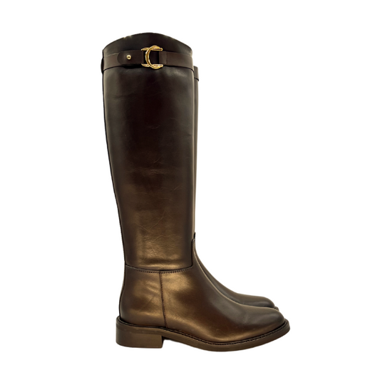 Cavallerizzo in pelle testa di moro con staffa dorata