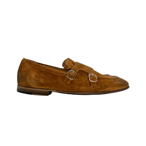 Scarpa doppia fibbia in camoscio caramel
