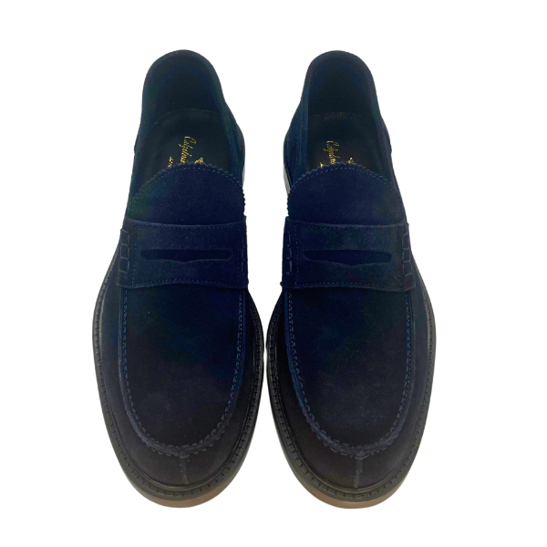 Mocasssino in camoscio blu e lavorazione blacke