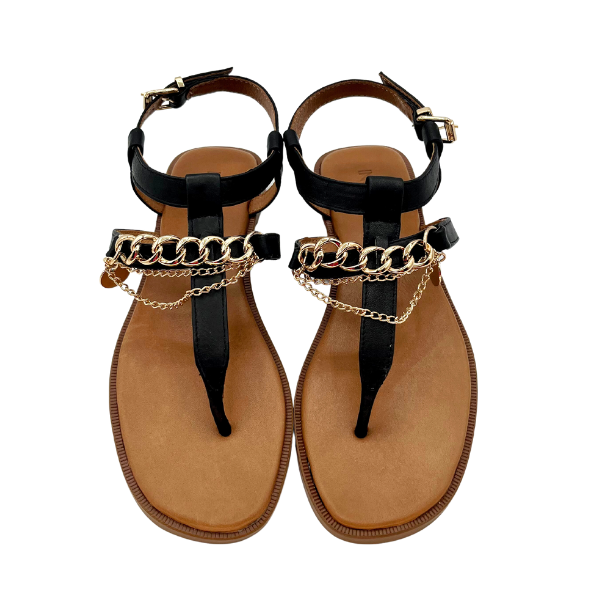 Infradito in pelle con accessori e sottopiede imbottito