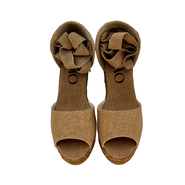 Espadrillas 7 corde spuntata in tessuto e zeppa in tinta