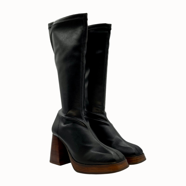 Stivaletto nero elasticizzato con platò anni '70