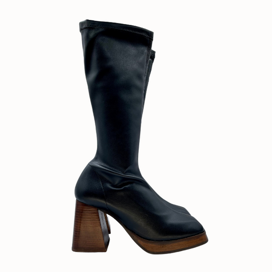 Stivaletto nero elasticizzato con platò anni '70
