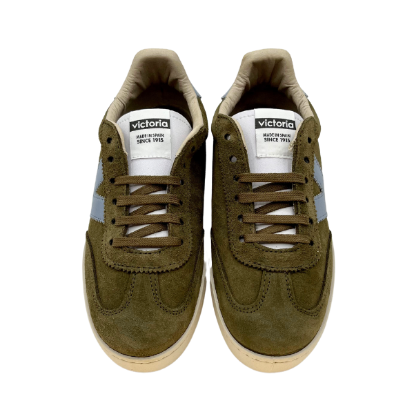 Sneakers fondo cassetta in suede khaki e logo V sky