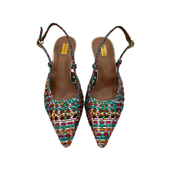 Slingback intrecciato multicolore tacco 50