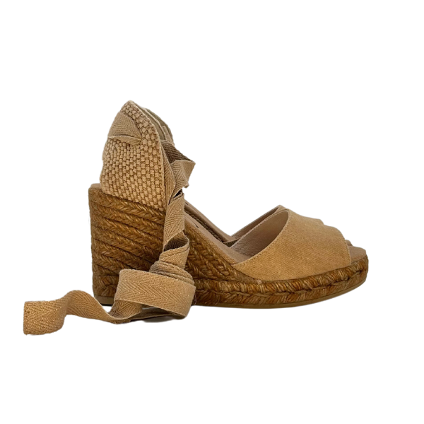 Espadrillas 7 corde spuntata in tessuto e zeppa in tinta