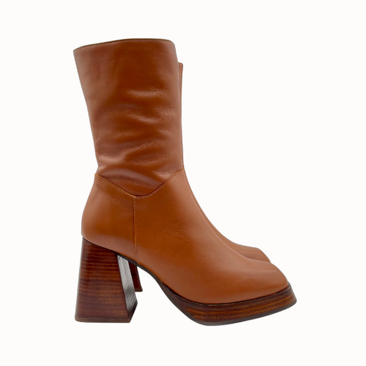 Stivaletto cuoio zippato con platò anni '70