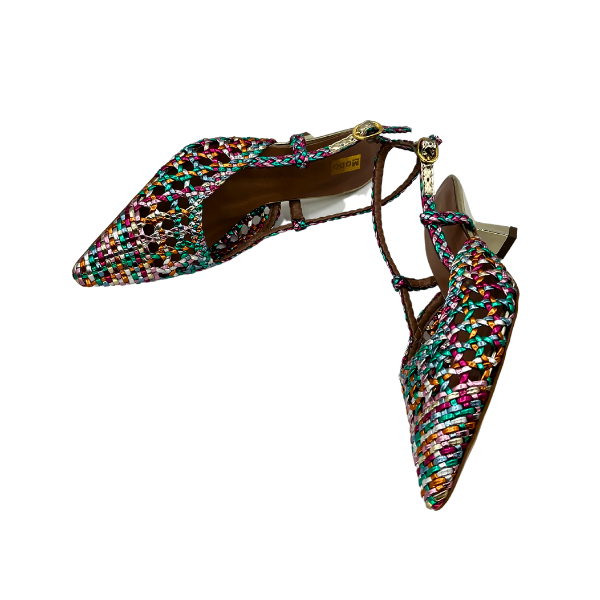 Slingback intrecciato multicolore tacco 50