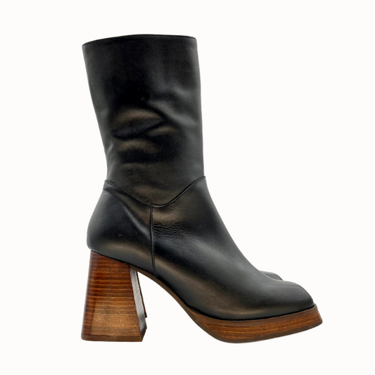 Stivaletto nero zippato con platò anni '70