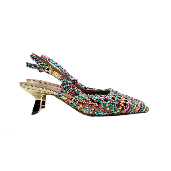 Slingback intrecciato multicolore tacco 50